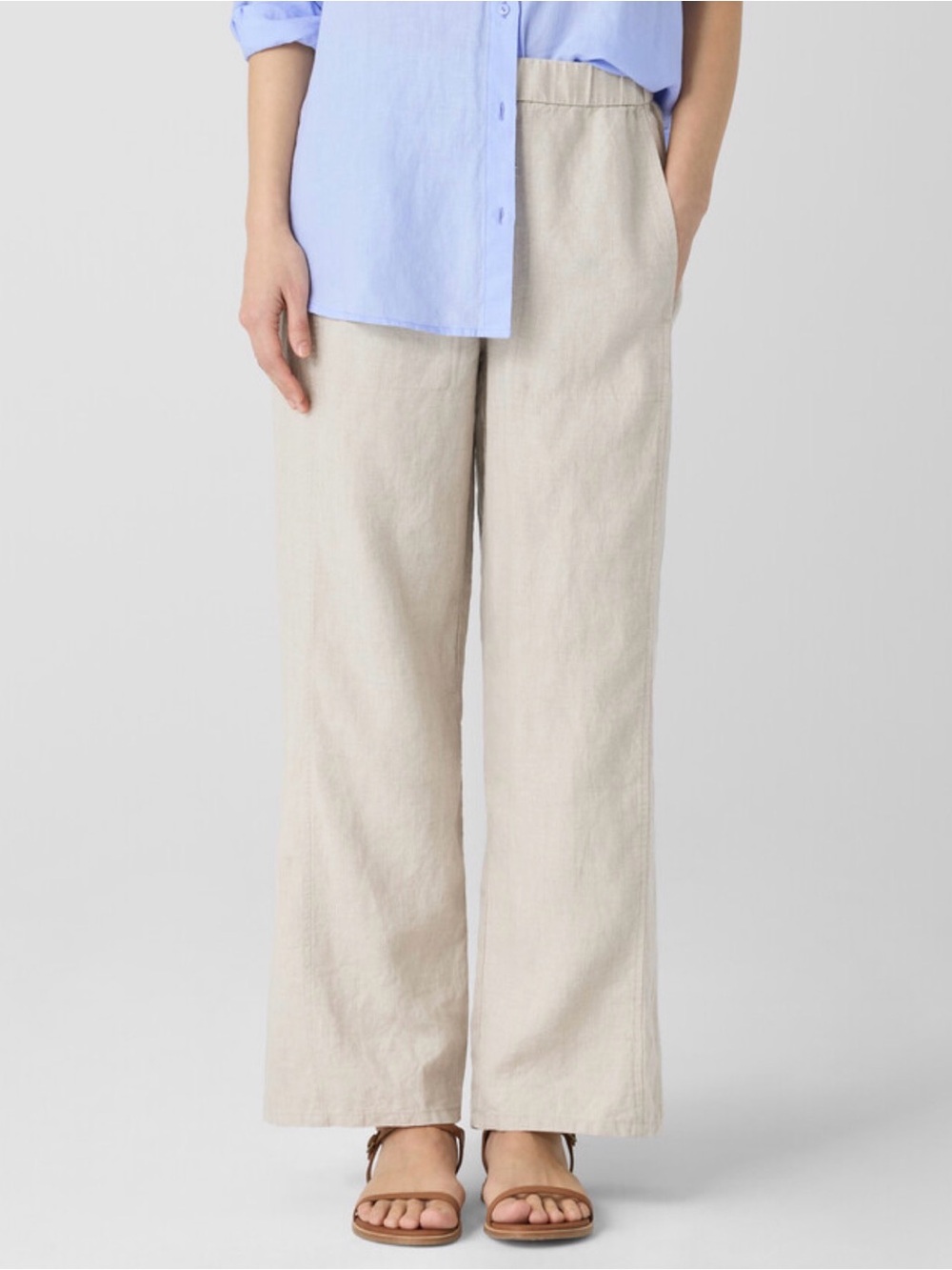 NWT Eileen Fisher Organic Linen Wide Leg Trousers Pants Women’s MEDIUM PETITE